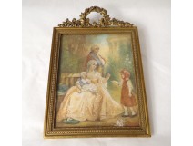 Miniature portrait painted woman signed Labarre framework gilt bronze XIXth