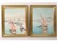 Marseille port 2 watercolors for boats Marius Hubert-Robert South France XXth