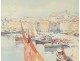 Marseille port 2 watercolors for boats Marius Hubert-Robert South France XXth