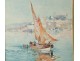 Marseille port 2 watercolors for boats Marius Hubert-Robert South France XXth