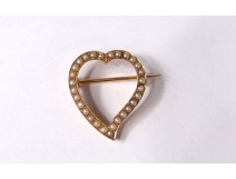 Brooch heart 18K solid gold eagle small beads twentieth century head