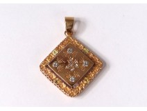 Pendant jewelry solid 18k gold diamond small gold flowers XXth century