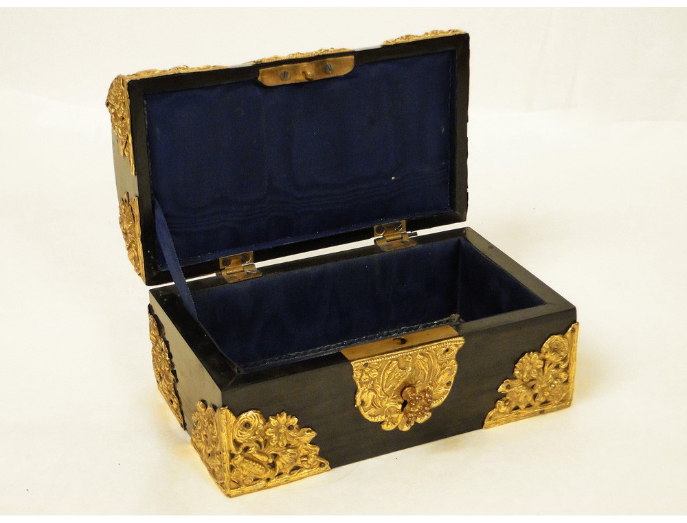 Box jewelry box Louis XIV ebony and polished brass, 18th