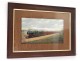 Gouache painting locomotive steam train wagons twentieth century landscape