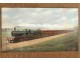 Gouache painting locomotive steam train wagons twentieth century landscape