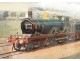 Gouache painting locomotive steam train wagons twentieth century landscape