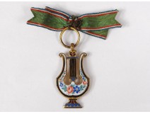 Medal Gold metal enameled decoration lyre Arthus-Bertrand nineteenth