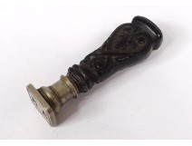 Seal stamp handle carved antique silver metal seal french nineteenth century