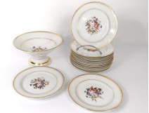 12 plates compotier Paris porcelain floral decoration gilding nineteenth century