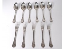 5 solid silver cutlery Minerva goldsmith Queille monogram 874gr nineteenth