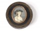 Small round box painted miniature portrait girl stars XIX