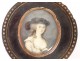 Small round box painted miniature portrait girl stars XIX