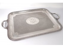 Large tray with handles Christofle silver-plated ribbons nineteenth century pearls