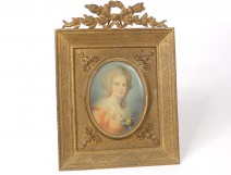 painted miniature portrait young woman Dupré gilt brass frame Louis XVI 19th