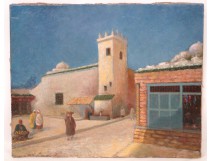 HST Orientalist painting Village casbah Morocco or Algeria 19th