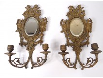 Pair of sconces Louis XIV 2 bronze mirror lights Napoleon III nineteenth