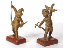 Pair bronze sculptures cherubs putti fisherman hunter Napoleon III XIXth