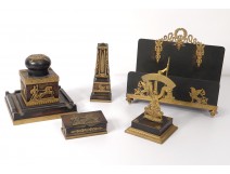 Empire inkwell bronze desk set holder letters swan 19th stamp box