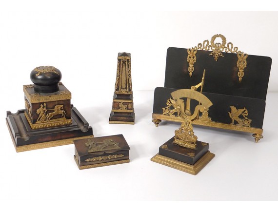 Empire inkwell bronze desk set holder letters swan 19th stamp box