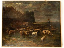 Flock of sheep HST Barbizon Charles Emile Jacque 19th