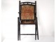 Wooden folding chair blackened bamboo tapestry flowers Napoleon III nineteenth