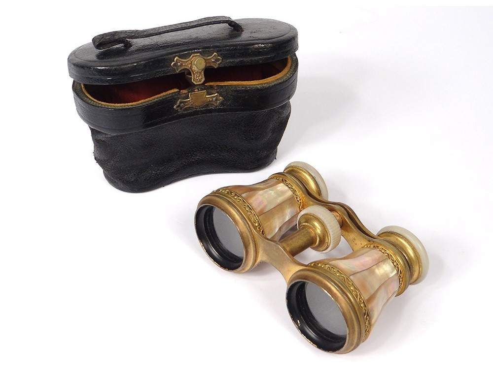 Golden brass pearl opera glasses optician Touhladjian Berck-Plage ...