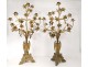 Pair of large candelabra lights altar 9 angels gilded bronze brass nineteenth