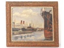 HSP table in Lorient harbor boats ship Ed. Ducret painting XIX