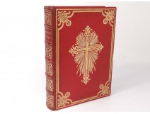 Roman Missal Mass Altar leather red morocco gilt cross engravings 1921