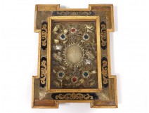 reliquary wax medallion frame Clement Virgo son glass gold églomisé nineteenth