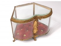 Jewelry box box golden brass beveled glass heart Napoleon III nineteenth