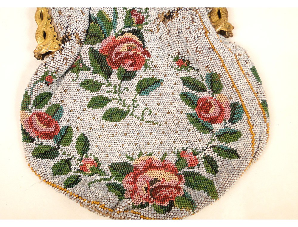 Evening handbag beaded flowers decorated 19th