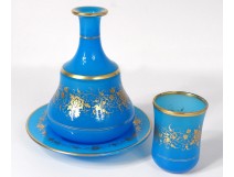 Carafe night service opaline blue gilding Baccarat Napoleon III nineteenth