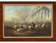 Oil on copper War battle knights ancient Greek temple horses 19th