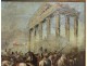 Oil on copper War battle knights ancient Greek temple horses 19th