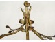 Golden brass chandelier 3 light arms cherub branches flowers nineteenth node