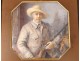 Miniature man painted portrait painting English hunter rifle Mahey XX