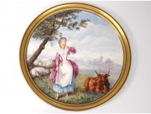 Round dish plate porcelain shepherdess Paris beef romantic nineteenth landscape