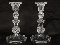 Pair candlestick candlesticks crystal cut diamond points Baccarat XIXth