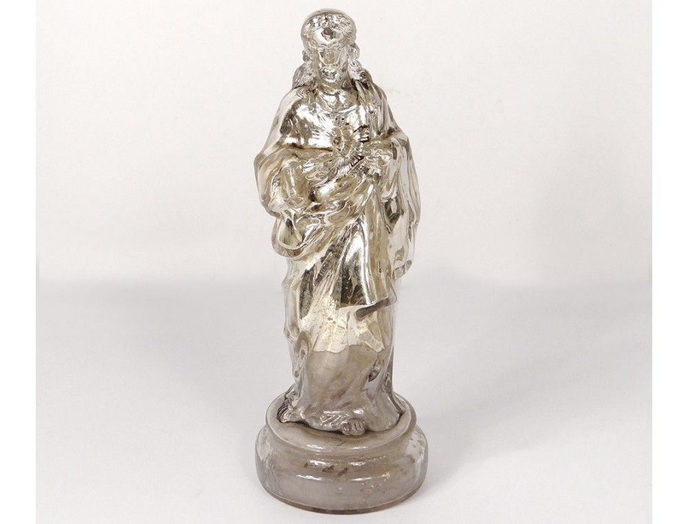 Statuette Jesus Christ Sacred Heart glass Eglomisé XIXth century