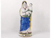 Statuette Virgin with child Jesus Saint Mary faience Quimper XIXth century