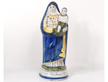 Statuette Virgin with Child Jesus Holy Mary faience Quimper XIXth century