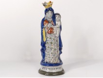 Statuette Virgin Child Jesus Virgin Mary Mother God faience Quimper XIX