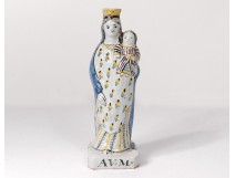 Statuette Virgin mother of faience Nevers Child Jesus Ave Maria XVIII