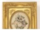 Table embroidery frame wood stuqué gilded bouquet flowers Empire frame XIXth c.