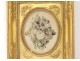 Table embroidery frame wood stuqué gilded bouquet flowers Empire frame XIXth c.