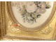 Table embroidery frame wood stuqué gilded bouquet flowers Empire frame XIXth c.