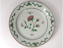 Plate porcelain Company of the Indies family green flowers butterflies XVIIIth