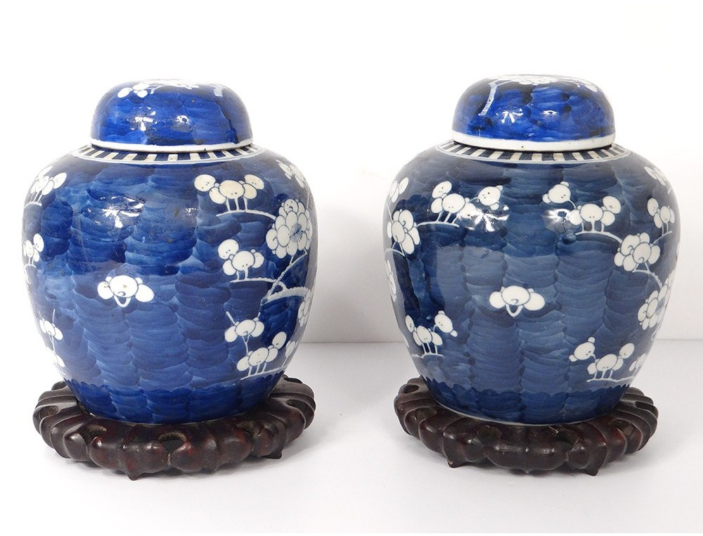 Pair Chinese ginger porcelain prunus Kangxi Yongzheng XVIII