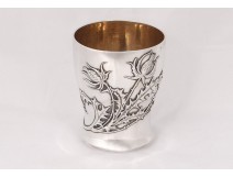 Timbale goblet silver solid Minerve flowers thistle Art Nouveau 188gr XIXth